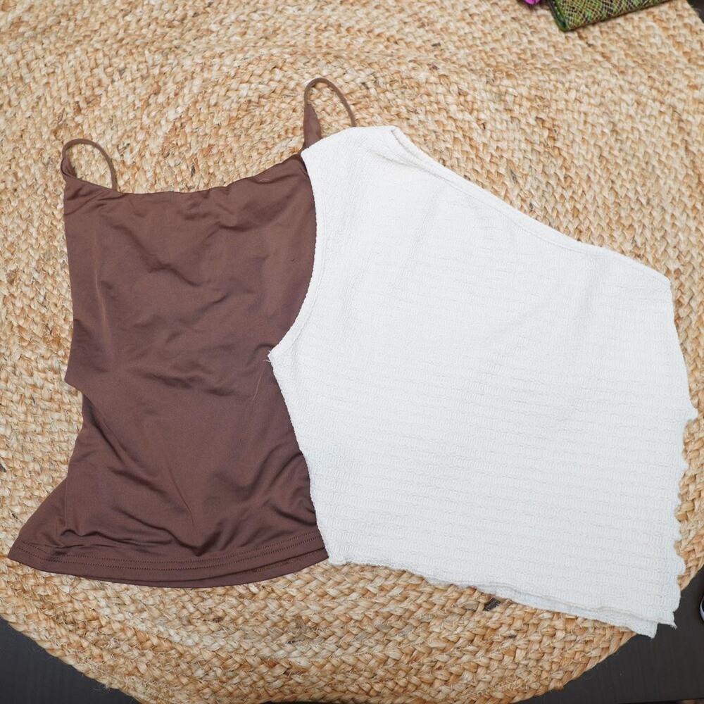 SHEIN Asymmetrical Knit Top Brown Cami Bundle M